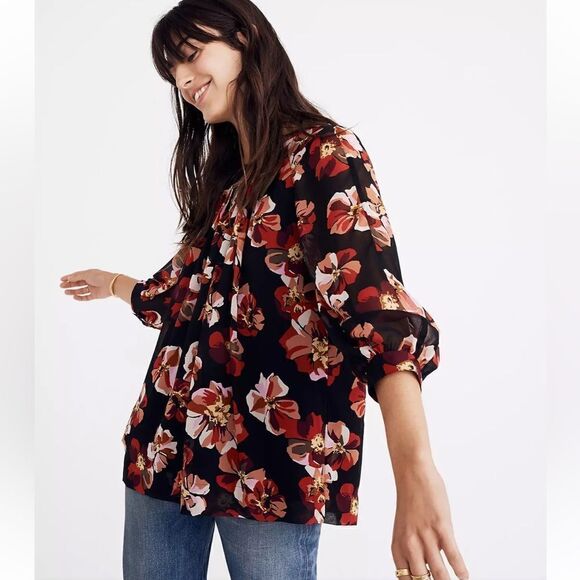 New with tags Madewell Tie-Back Bubble-Sleeve Top in French Rose size Small - Picture 1 of 10